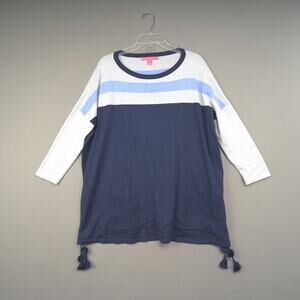 Lilly Pulitzer Sweater Womens M Elba True Navy Moonlight Colorblock Cotton